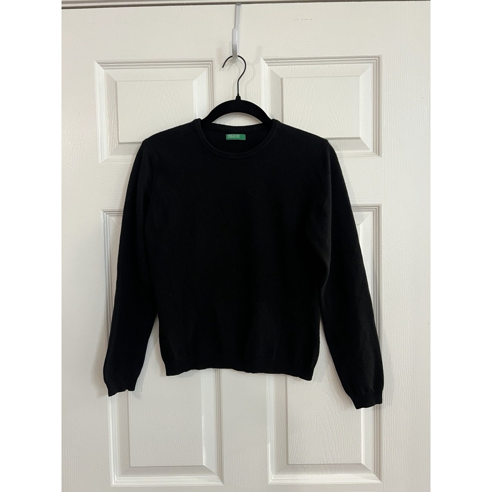 United Colors of Benetton Made in Italy 100% Pure New Wool Black Sweater - Small